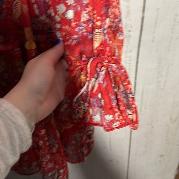 Free People Closer to The Heart Mini Ruffle Chiffon V Neck Dress Red Medium - Picture 4 of 7